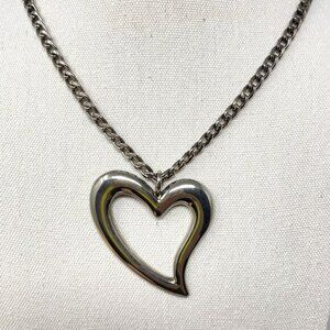 Talbots Silver-Tone Heart Pendant Necklace Long‎ Chain Statement Love